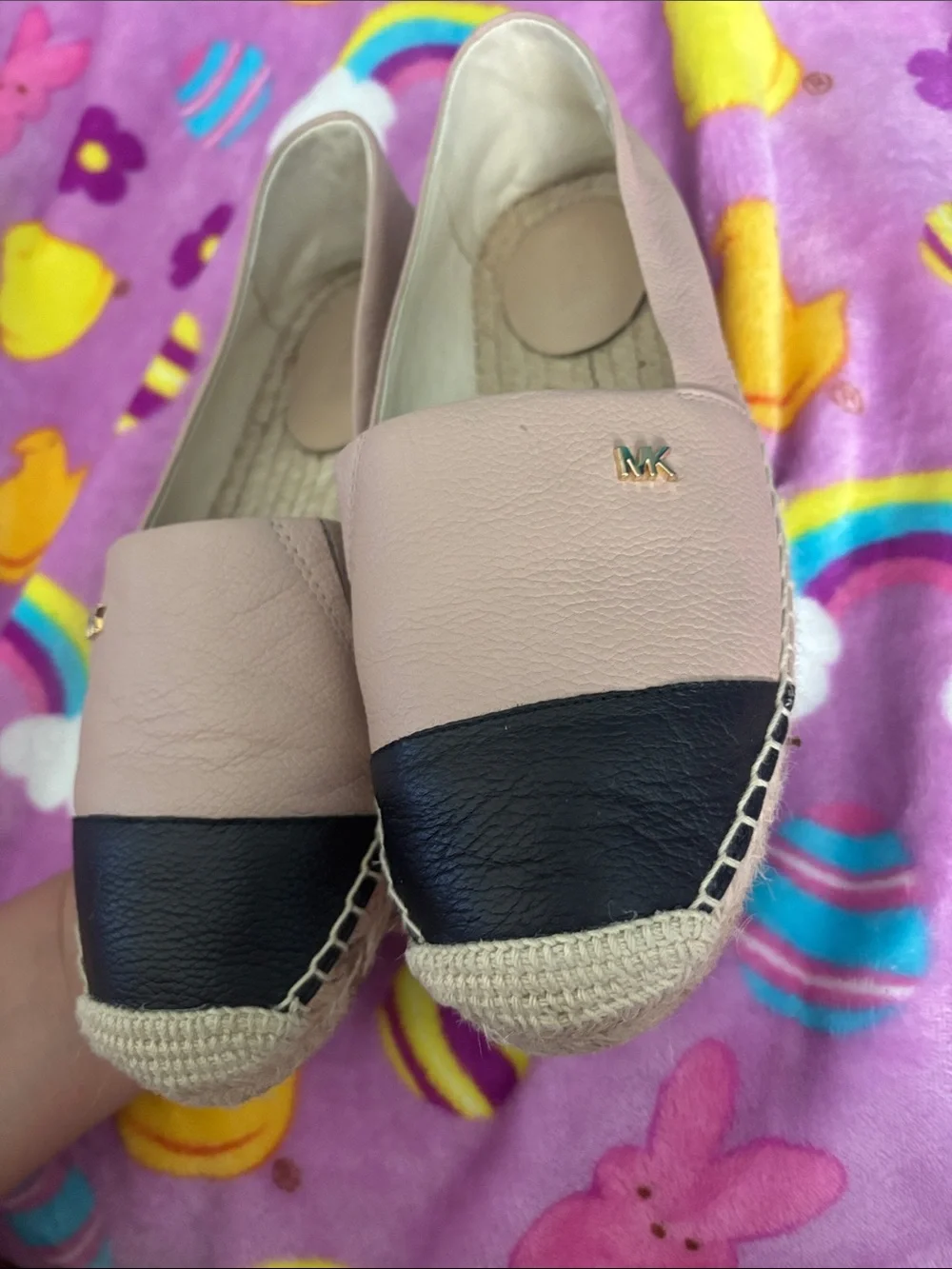 Michael Kors Blush Pink and Black Leather Espadrille Flats